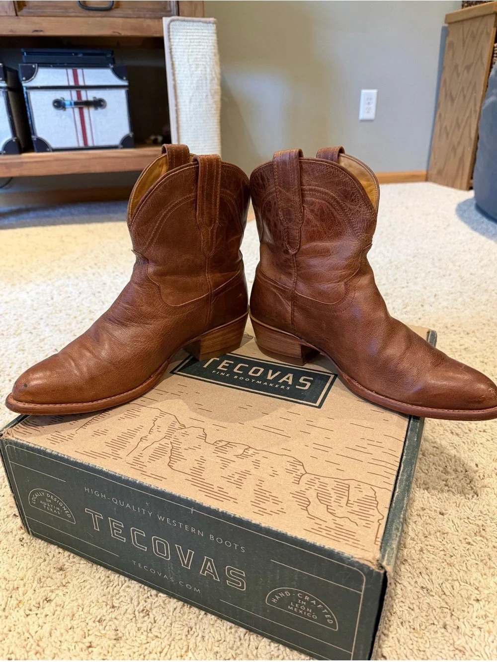 Tecovas Brown Leather Women's Western Ankle Boots The Penny